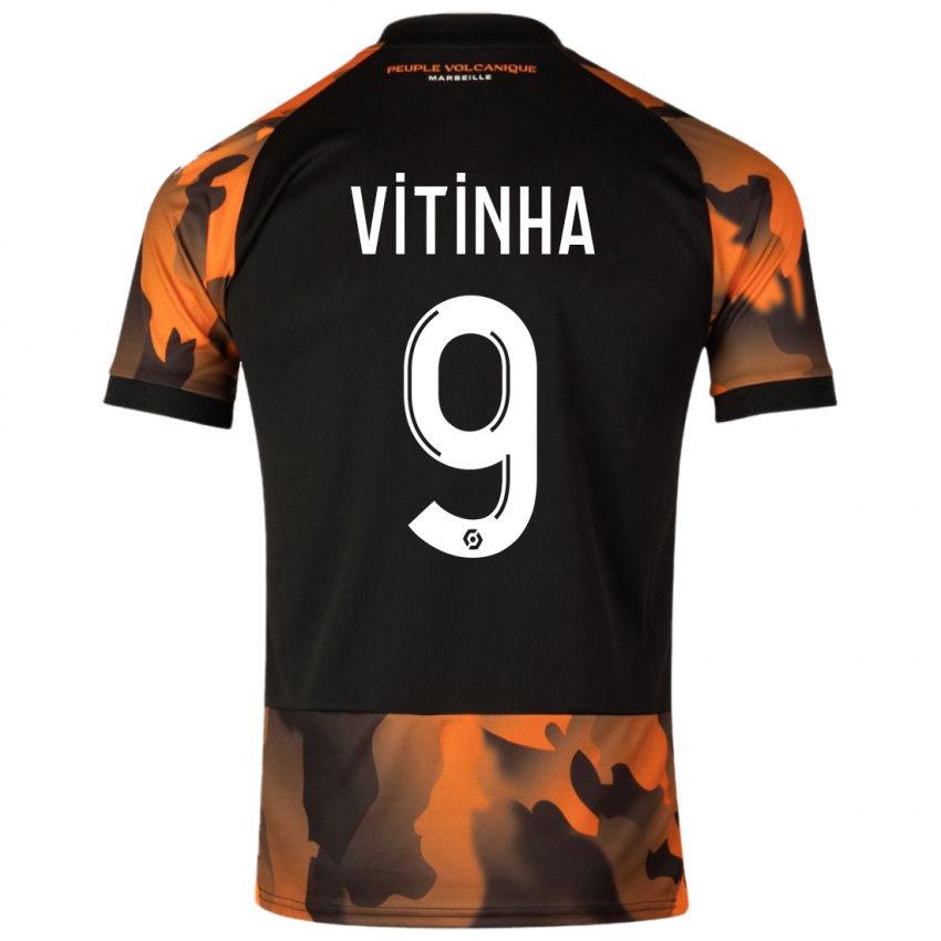 Mænd Vitinha #9 Sort Orange Tredje Sæt Spillertrøjer 2023/24 Trøje T-Shirt