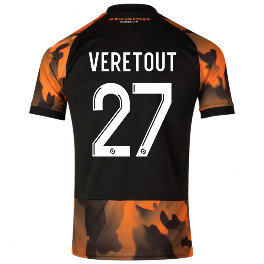 Mænd Jordan Veretout #27 Sort Orange Tredje Sæt Spillertrøjer 2023/24 Trøje T-Shirt