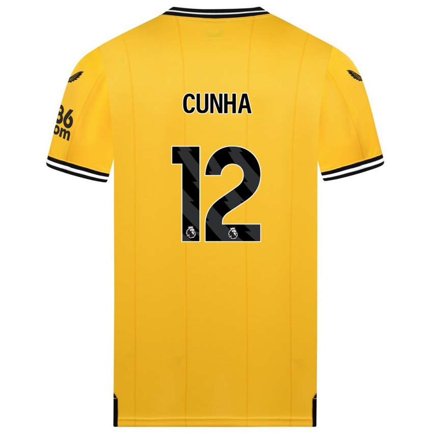 Kvinder Matheus Cunha #12 Gul Hjemmebane Spillertrøjer 2023/24 Trøje T-Shirt