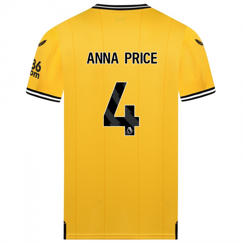 Kvinder Anna Price #4 Gul Hjemmebane Spillertrøjer 2023/24 Trøje T-Shirt