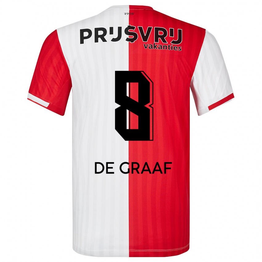 Kvinder Esmee De Graaf #8 Rød Hvid Hjemmebane Spillertrøjer 2023/24 Trøje T-Shirt
