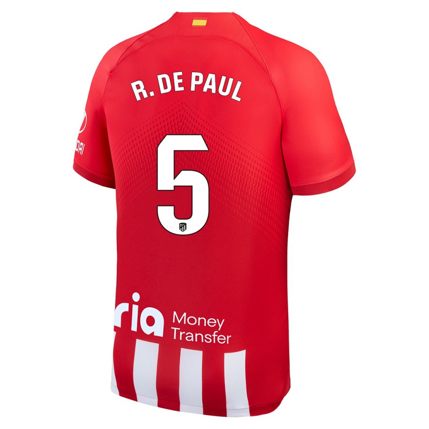 Kvinder Rodrigo De Paul #5 Rød Hvid Hjemmebane Spillertrøjer 2023/24 Trøje T-Shirt