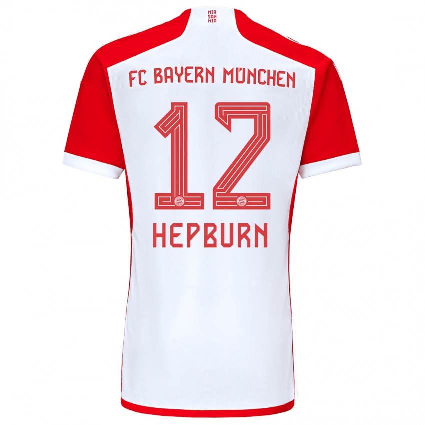 Kvinder Barry Hepburn #12 Rød Hvid Hjemmebane Spillertrøjer 2023/24 Trøje T-Shirt