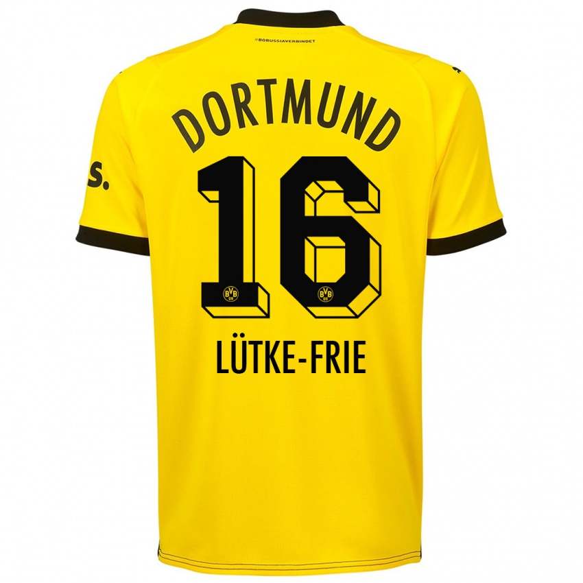 Kvinder Dennis Lütke-Frie #16 Gul Hjemmebane Spillertrøjer 2023/24 Trøje T-Shirt