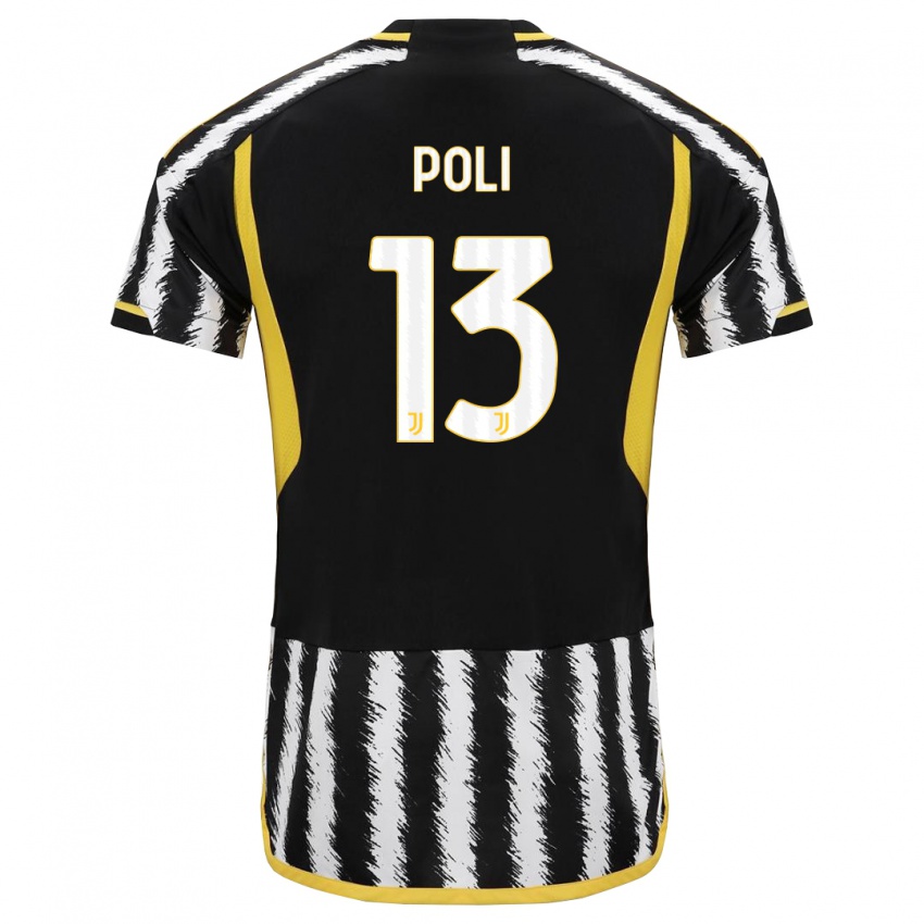 Kvinder Fabrizio Poli #13 Sort Hvid Hjemmebane Spillertrøjer 2023/24 Trøje T-Shirt