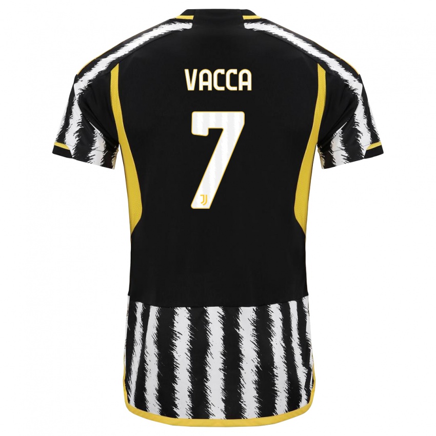 Kvinder Alessio Vacca #7 Sort Hvid Hjemmebane Spillertrøjer 2023/24 Trøje T-Shirt