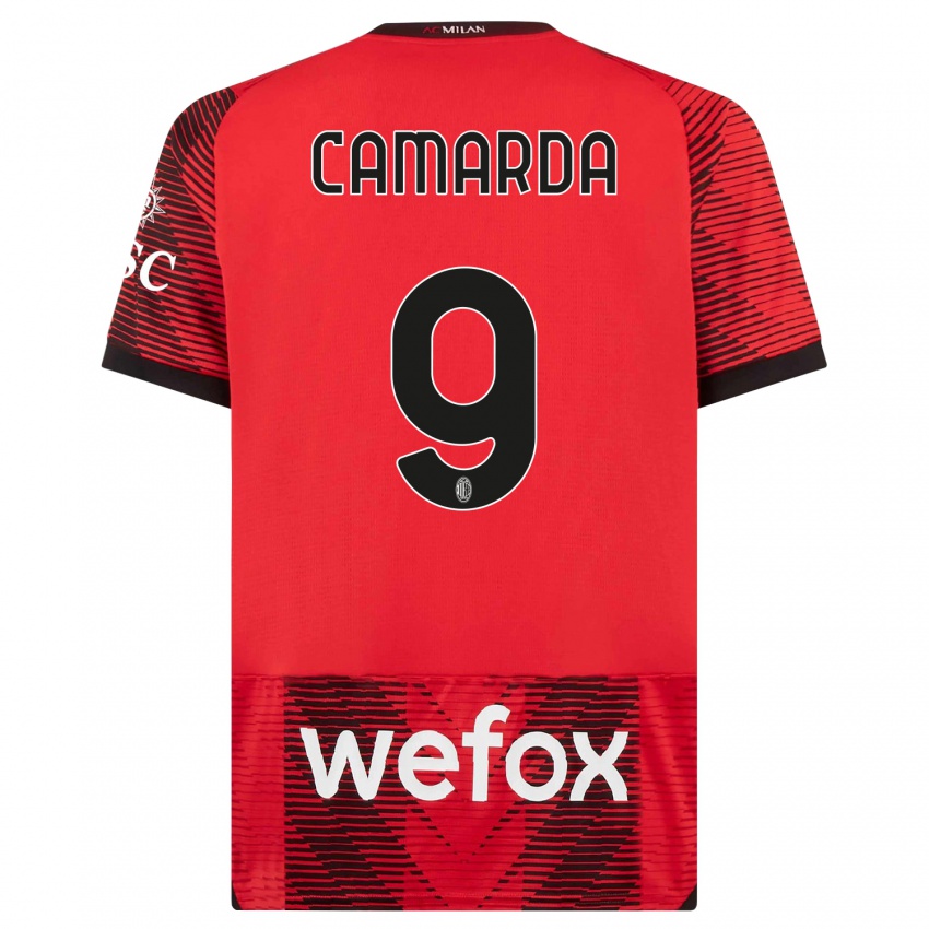Kvinder Francesco Camarda #9 Rød Sort Hjemmebane Spillertrøjer 2023/24 Trøje T-Shirt