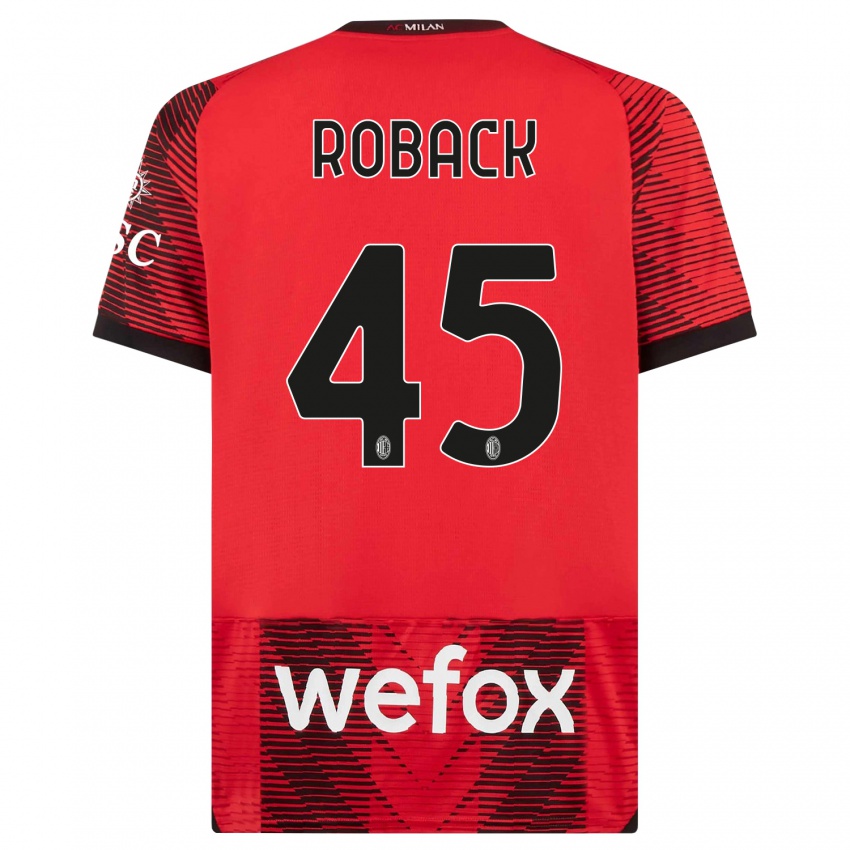Kvinder Emil Roback #45 Rød Sort Hjemmebane Spillertrøjer 2023/24 Trøje T-Shirt