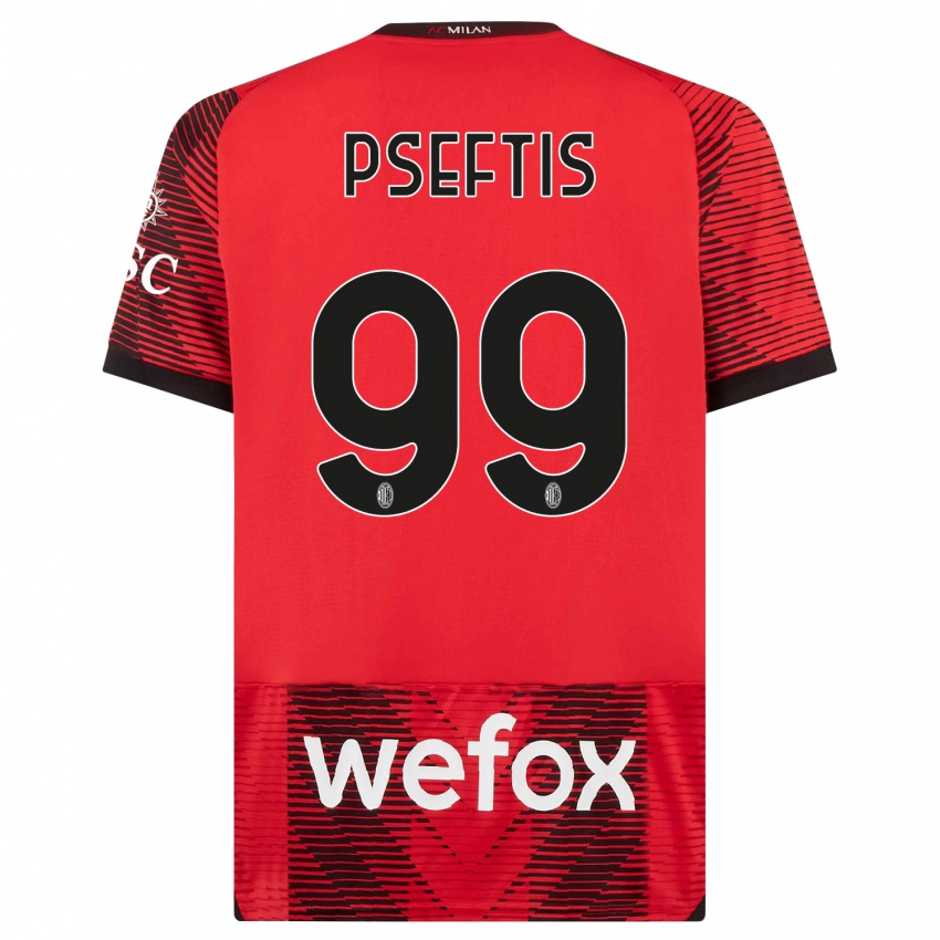 Kvinder Fotios Pseftis #99 Rød Sort Hjemmebane Spillertrøjer 2023/24 Trøje T-Shirt