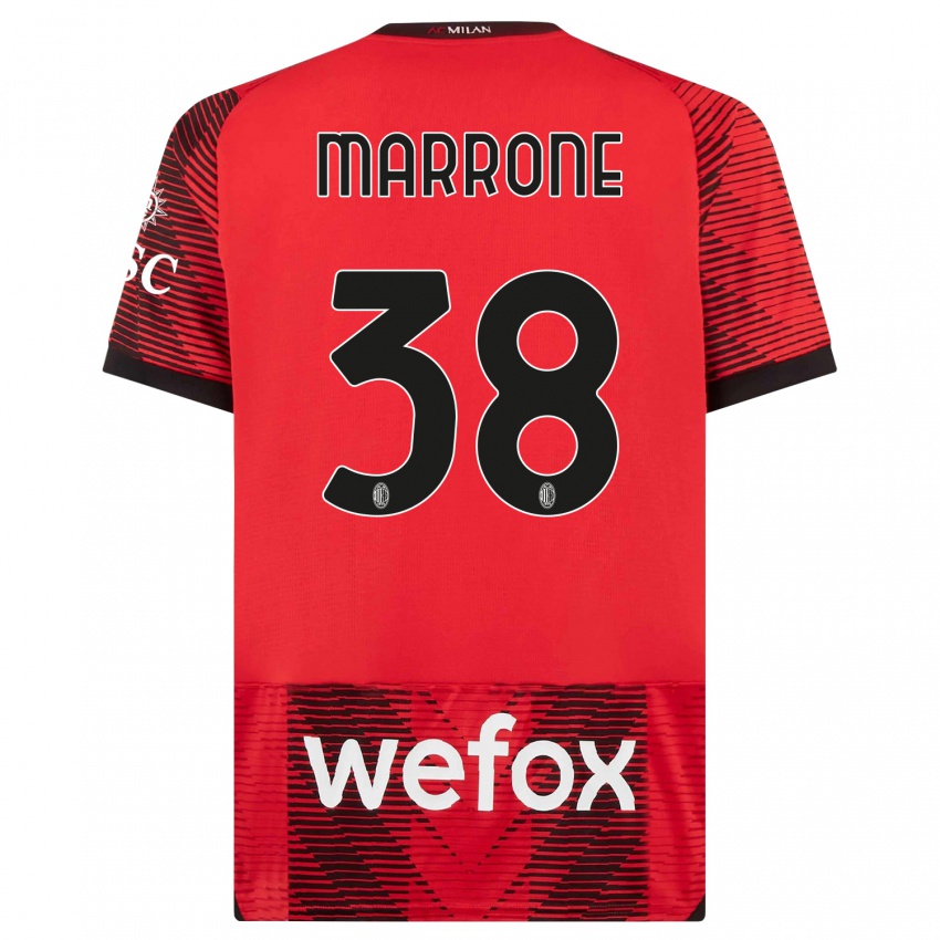 Kvinder Federico Marrone #38 Rød Sort Hjemmebane Spillertrøjer 2023/24 Trøje T-Shirt