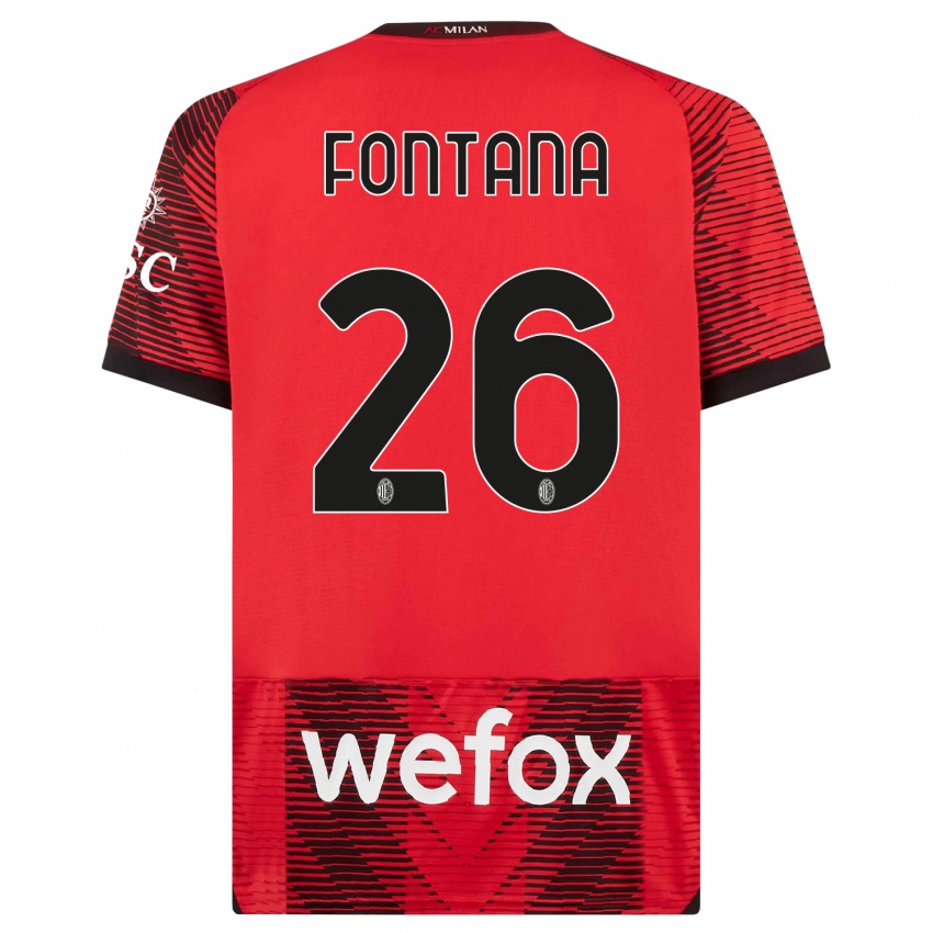 Kvinder Francesco Fontana #26 Rød Sort Hjemmebane Spillertrøjer 2023/24 Trøje T-Shirt