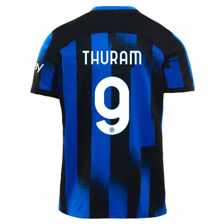 Kvinder Marcus Thuram #9 Sort Blå Hjemmebane Spillertrøjer 2023/24 Trøje T-Shirt