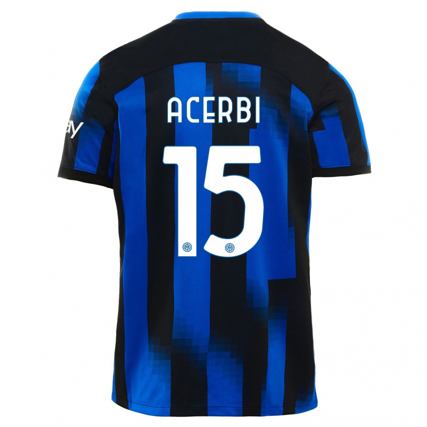 Kvinder Francesco Acerbi #15 Sort Blå Hjemmebane Spillertrøjer 2023/24 Trøje T-Shirt