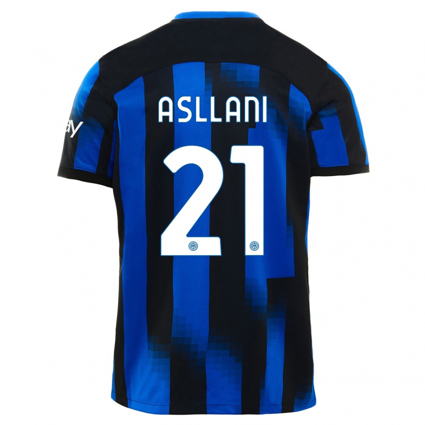 Kvinder Kristjan Asllani #21 Sort Blå Hjemmebane Spillertrøjer 2023/24 Trøje T-Shirt