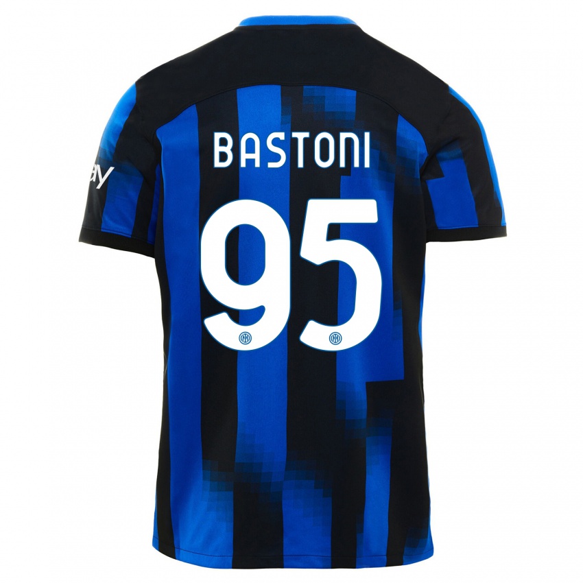 Kvinder Alessandro Bastoni #95 Sort Blå Hjemmebane Spillertrøjer 2023/24 Trøje T-Shirt
