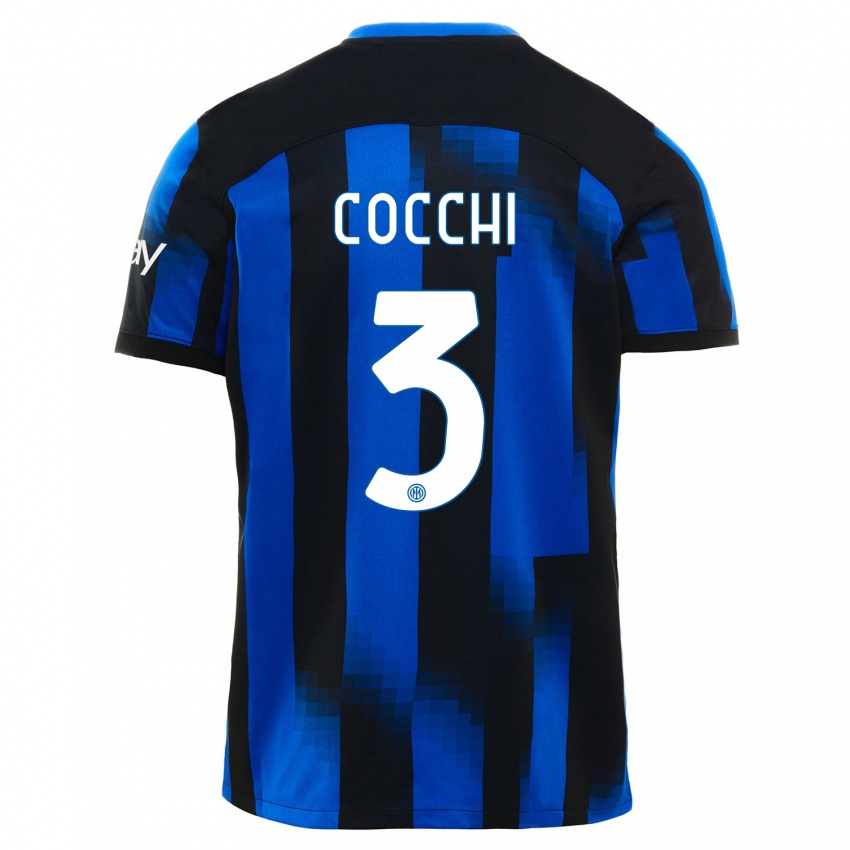 Kvinder Matteo Cocchi #3 Sort Blå Hjemmebane Spillertrøjer 2023/24 Trøje T-Shirt
