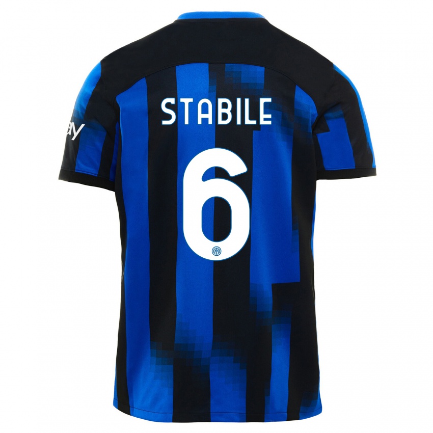 Kvinder Giacomo Stabile #6 Sort Blå Hjemmebane Spillertrøjer 2023/24 Trøje T-Shirt