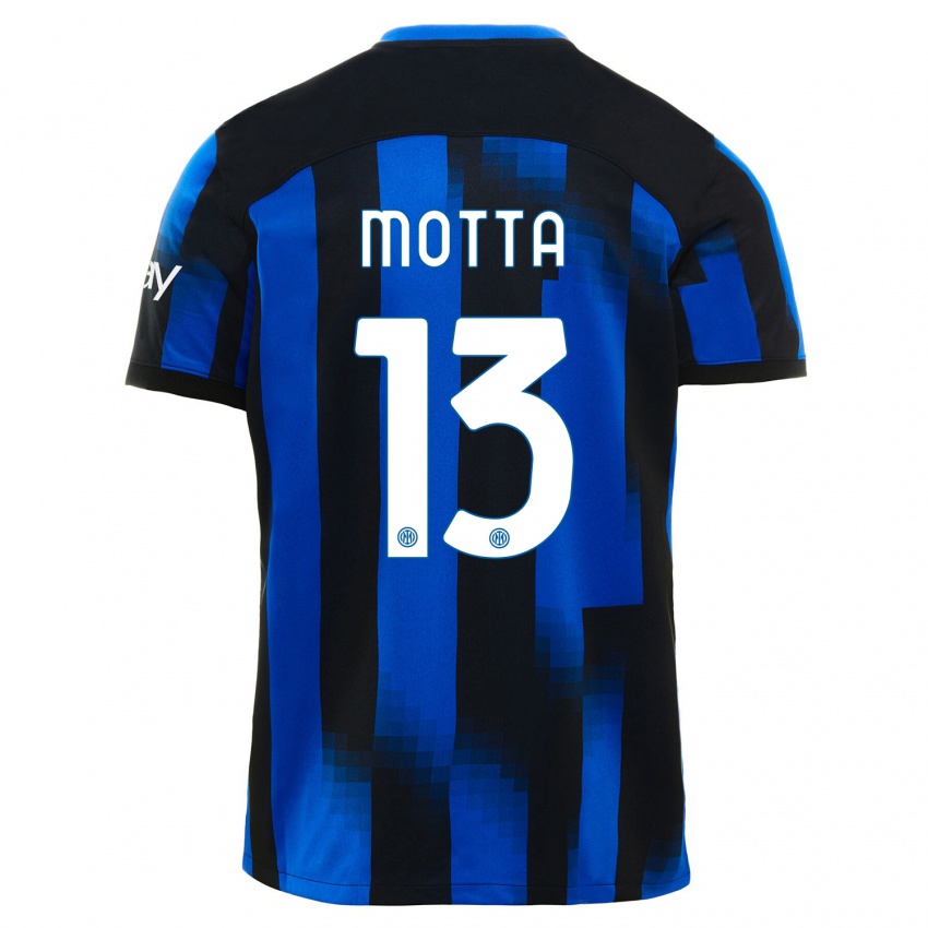 Kvinder Matteo Motta #13 Sort Blå Hjemmebane Spillertrøjer 2023/24 Trøje T-Shirt