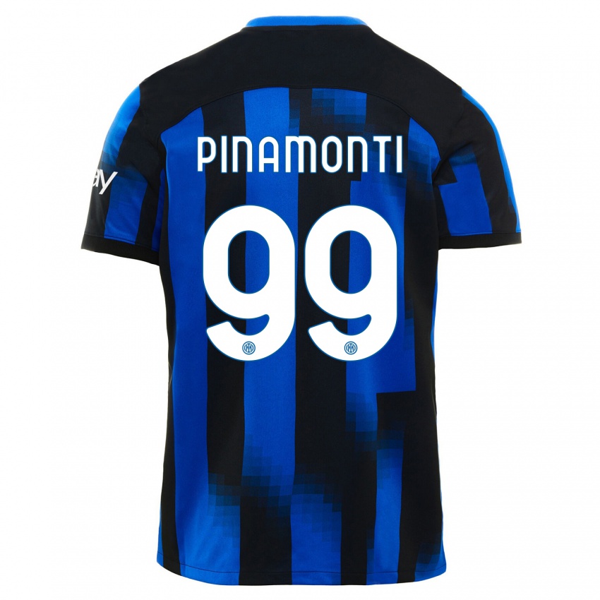 Kvinder Andrea Pinamonti #99 Sort Blå Hjemmebane Spillertrøjer 2023/24 Trøje T-Shirt