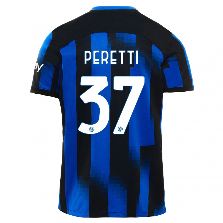 Kvinder Lorenzo Peretti #37 Sort Blå Hjemmebane Spillertrøjer 2023/24 Trøje T-Shirt