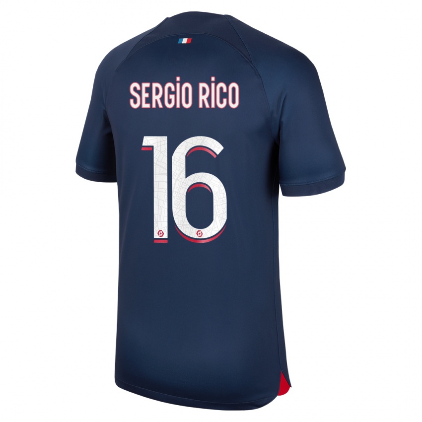 Kvinder Sergio Rico #16 Blå Rød Hjemmebane Spillertrøjer 2023/24 Trøje T-Shirt