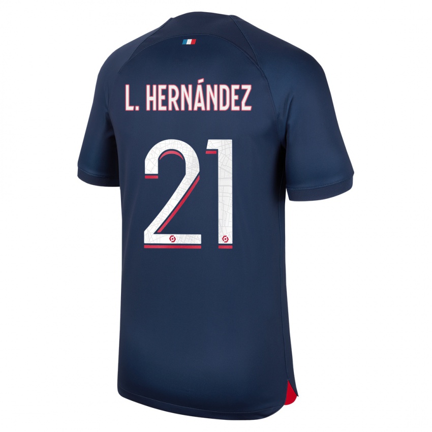 Kvinder Lucas Hernandez #21 Blå Rød Hjemmebane Spillertrøjer 2023/24 Trøje T-Shirt