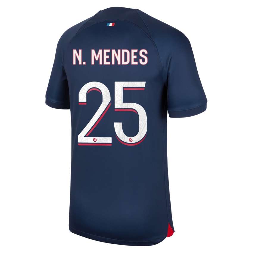 Kvinder Nuno Mendes #25 Blå Rød Hjemmebane Spillertrøjer 2023/24 Trøje T-Shirt