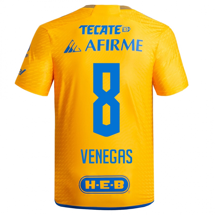 Kvinder Francisco Venegas #8 Gul Hjemmebane Spillertrøjer 2023/24 Trøje T-Shirt