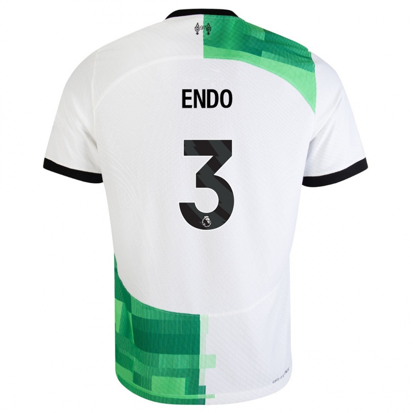Kvinder Wataru Endo #3 Hvid Grøn Udebane Spillertrøjer 2023/24 Trøje T-Shirt