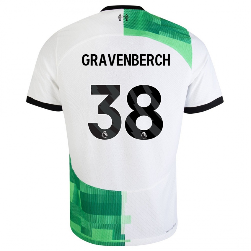 Kvinder Ryan Gravenberch #38 Hvid Grøn Udebane Spillertrøjer 2023/24 Trøje T-Shirt