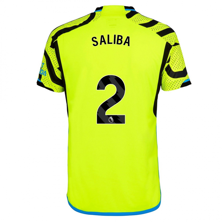 Kvinder William Saliba #2 Gul Udebane Spillertrøjer 2023/24 Trøje T-Shirt