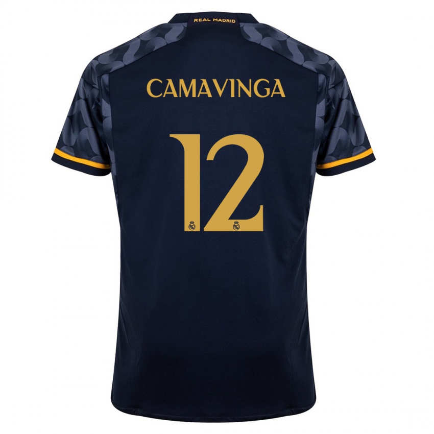 Kvinder Eduardo Camavinga #12 Mørkeblå Udebane Spillertrøjer 2023/24 Trøje T-Shirt