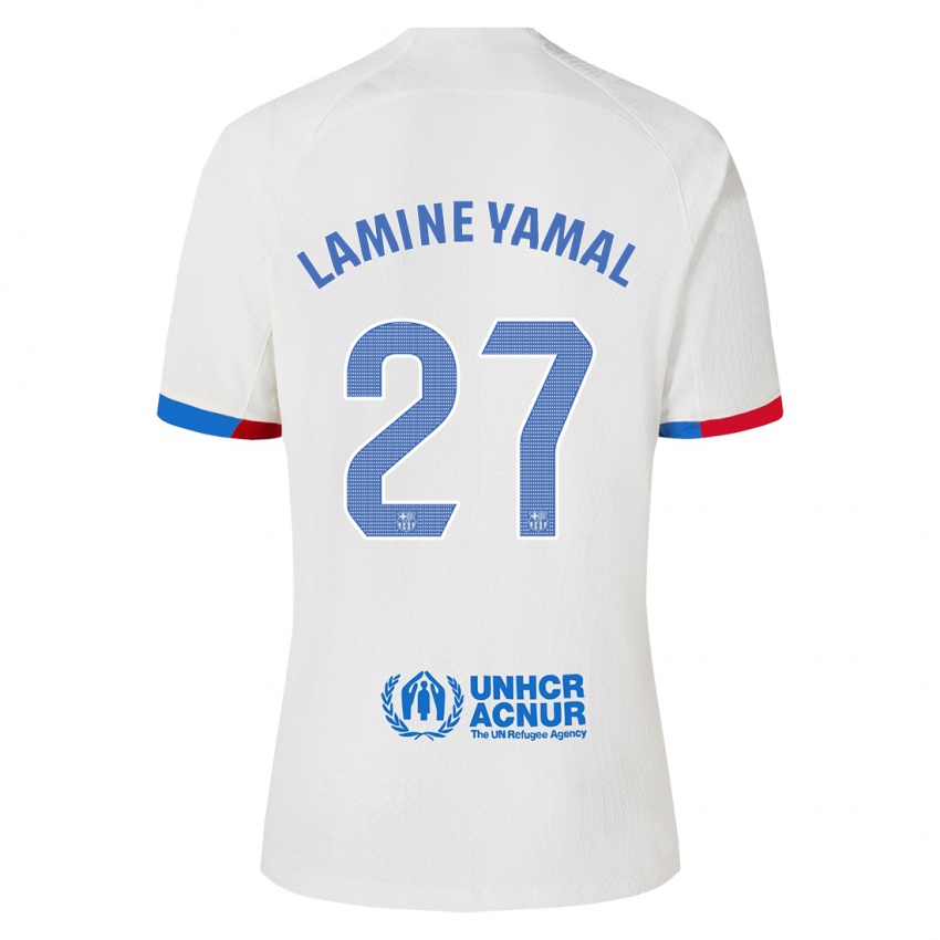 Kvinder Lamine Yamal #27 Hvid Udebane Spillertrøjer 2023/24 Trøje T-Shirt