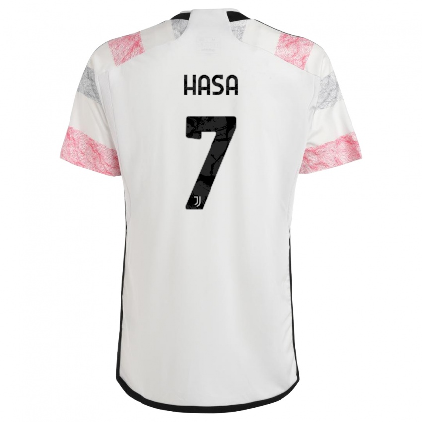 Kvinder Luis Hasa #7 Hvid Pink Udebane Spillertrøjer 2023/24 Trøje T-Shirt
