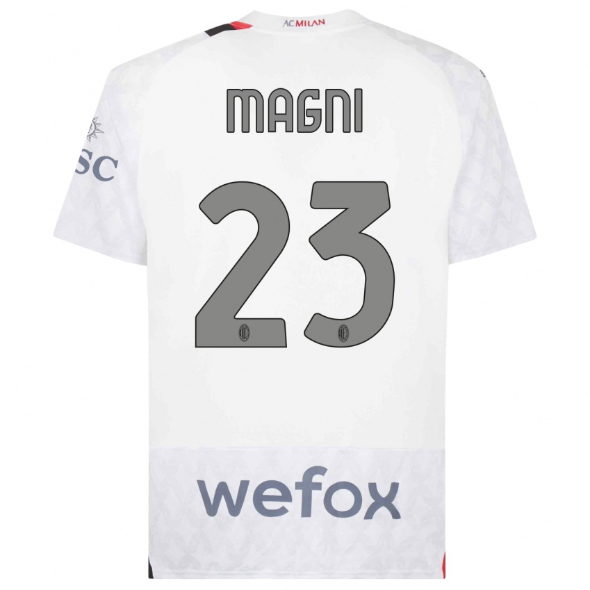 Kvinder Vittorio Magni #23 Hvid Udebane Spillertrøjer 2023/24 Trøje T-Shirt