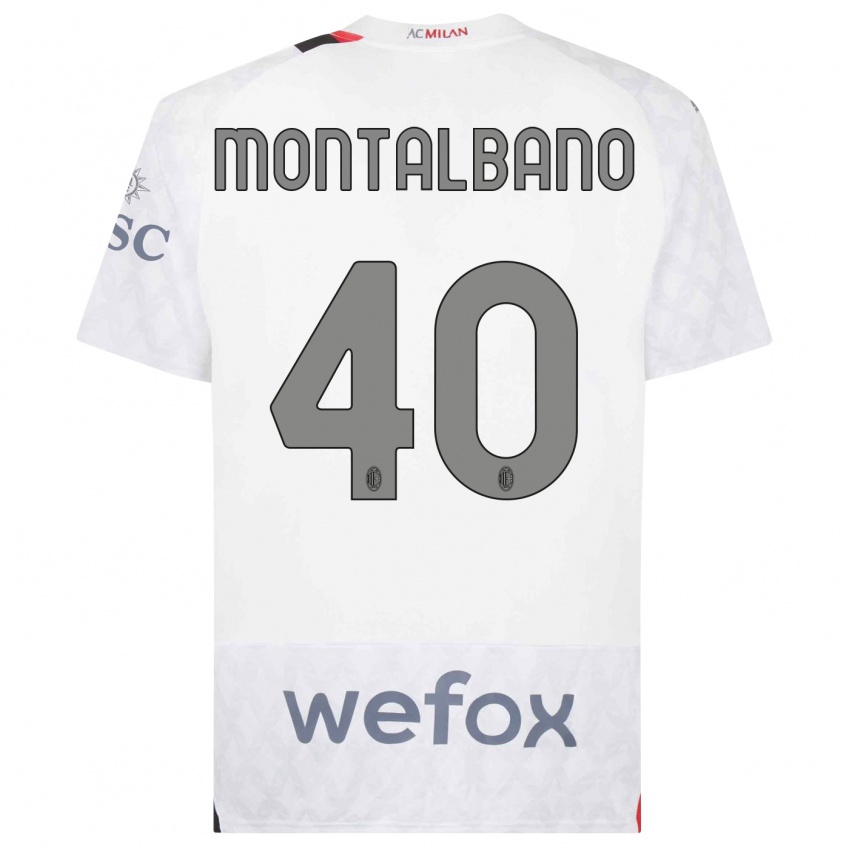 Kvinder Nicolo Montalbano #40 Hvid Udebane Spillertrøjer 2023/24 Trøje T-Shirt