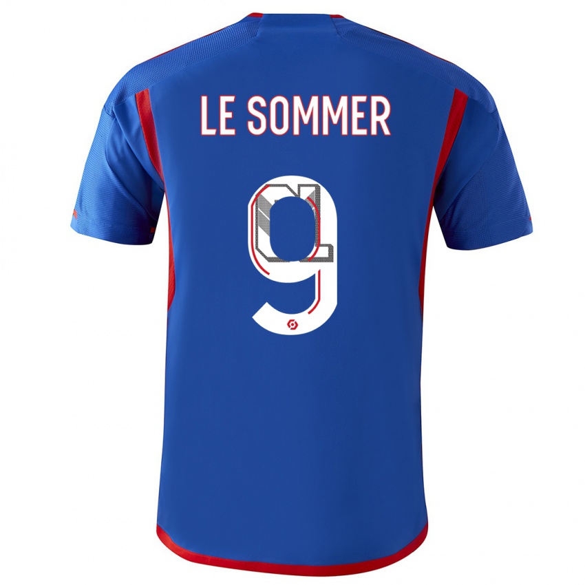 Kvinder Eugenie Le Sommer #9 Blå Rød Udebane Spillertrøjer 2023/24 Trøje T-Shirt
