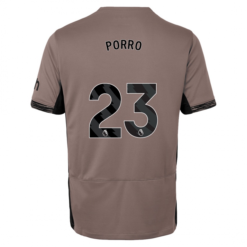 Kvinder Pedro Porro #23 Mørk Beige Tredje Sæt Spillertrøjer 2023/24 Trøje T-Shirt