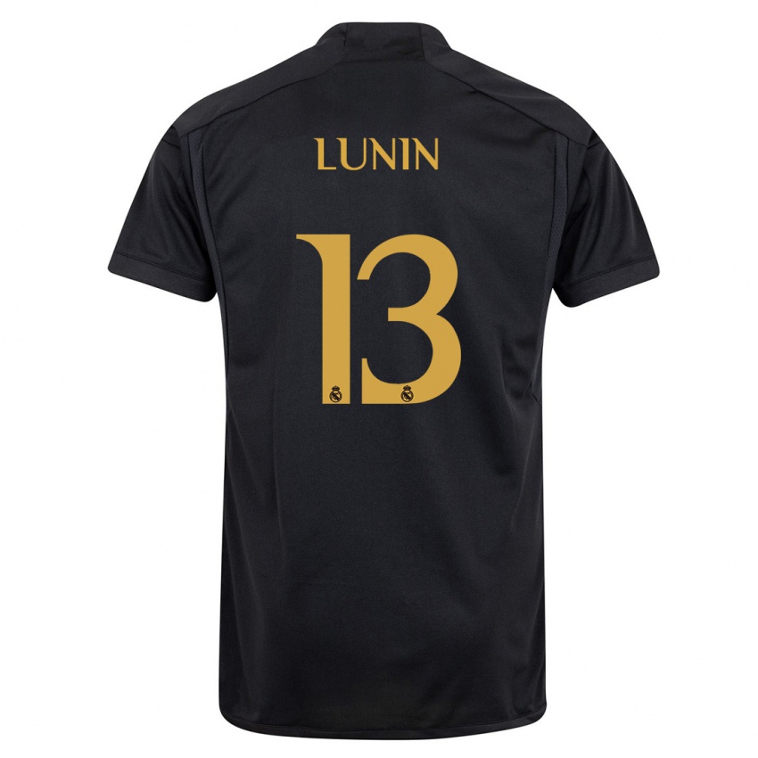 Kvinder Andriy Lunin #13 Sort Tredje Sæt Spillertrøjer 2023/24 Trøje T-Shirt