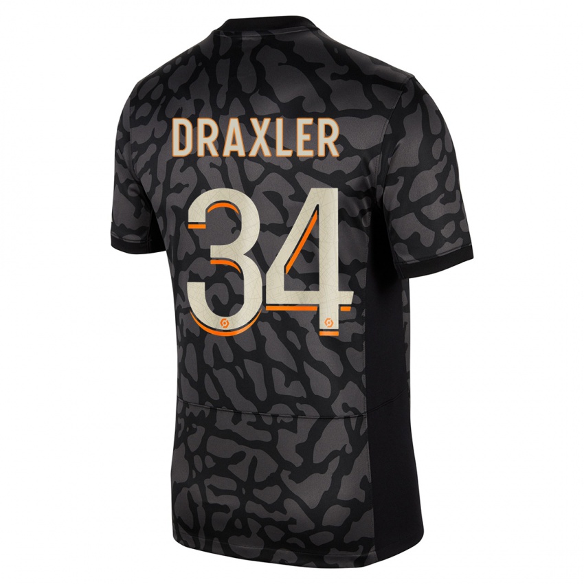 Kvinder Julian Draxler #34 Sort Tredje Sæt Spillertrøjer 2023/24 Trøje T-Shirt